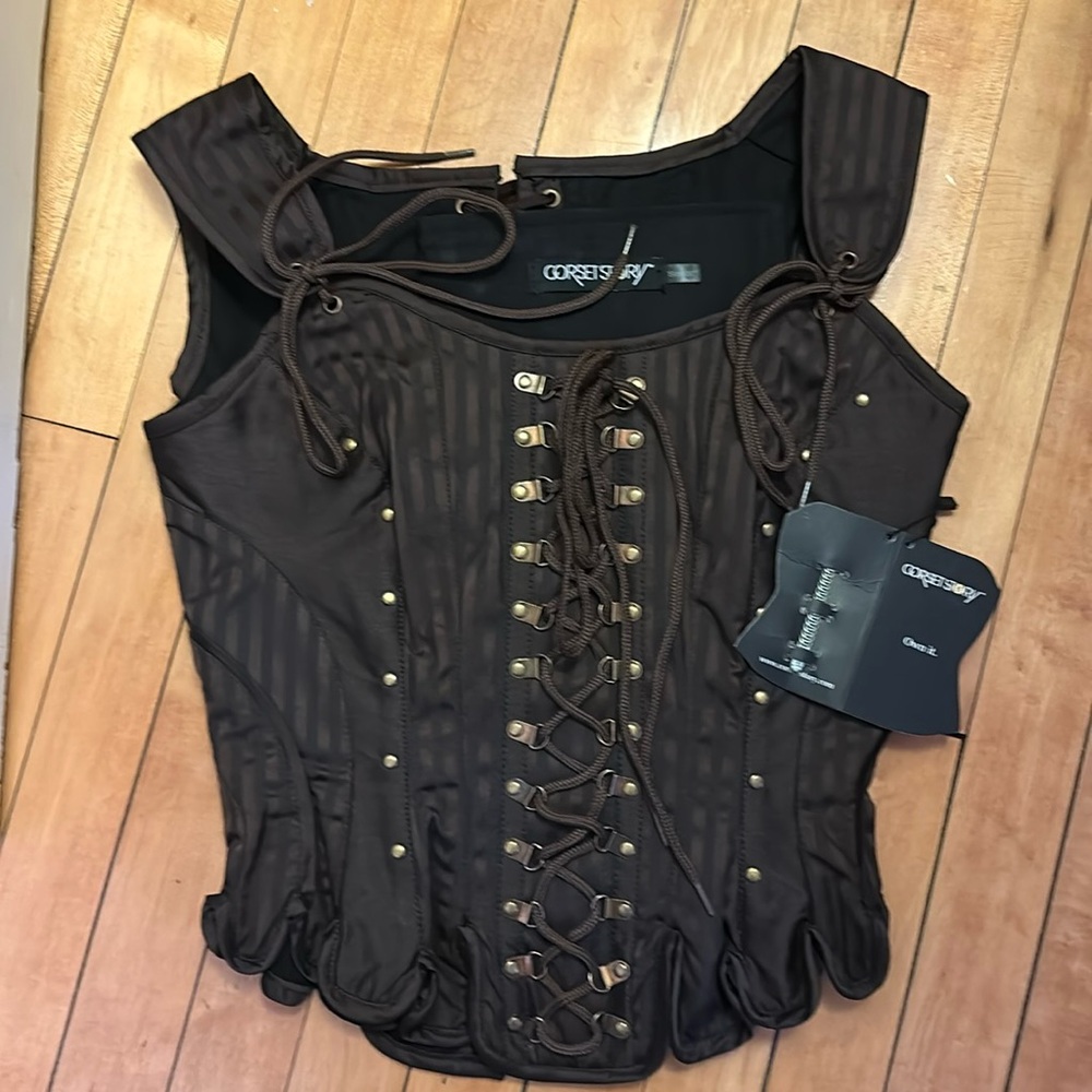 Corset Story brown striped steampunk corset Size 30”
